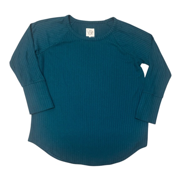 Chaser Teal Waffle Knit Thermal Long Sleeve Top Womens XXL Stretch - Picture 3 of 4